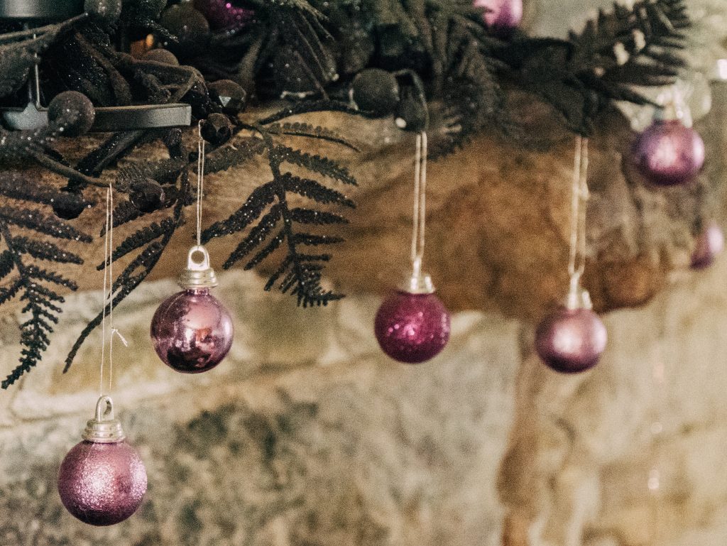 purple christmas baubles