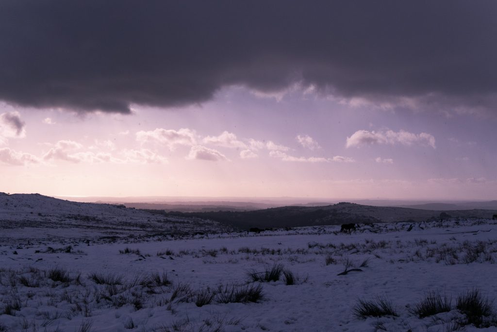 Dartmoor national park in a snow storm