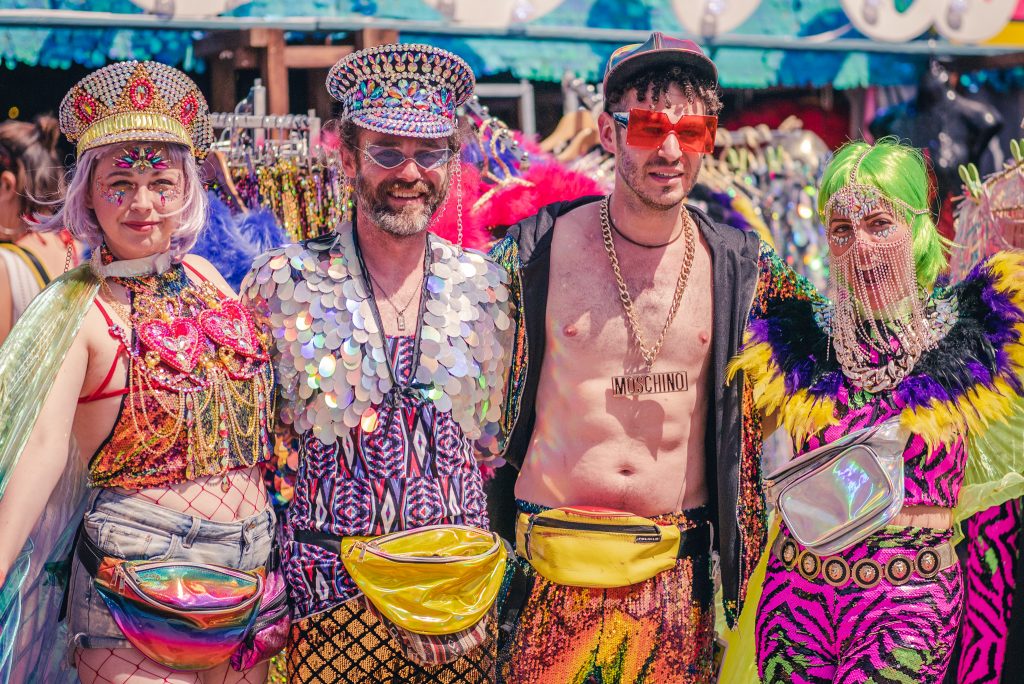 People dressed up for Glastonbury Festival